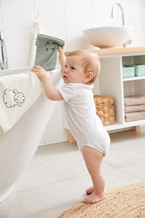 Produktbild Sterntaler Baby-Waschhandschuh Bauernhof 2er Set Steingrün/Weiss