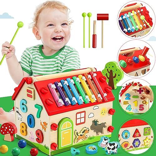 Produktbild Activity Board Holzsteckhaus - Xylophon Kinderspielzeug ab 1 Jahr - Hammerspiel Holzspielzeug Sortierspiel