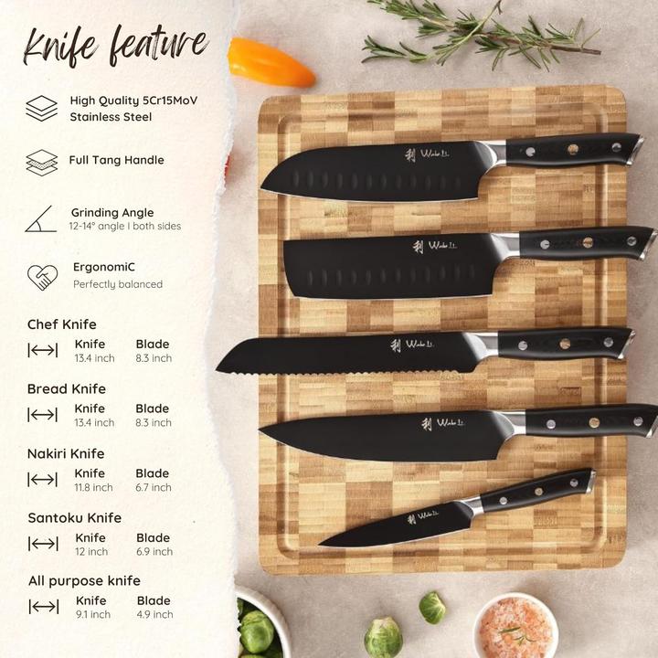 Produktbild Wakoli Titanium Noir Küchenmesser-Set mit magnetischem Messerblock