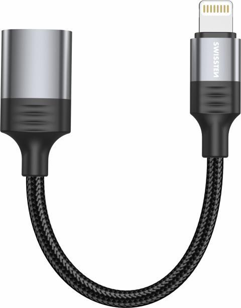 Produktbild Swissten OTG ADAPTER Textil Lightning (male) / USB-A (female) 0,12 M Schwarz (Lightning, USB-A)