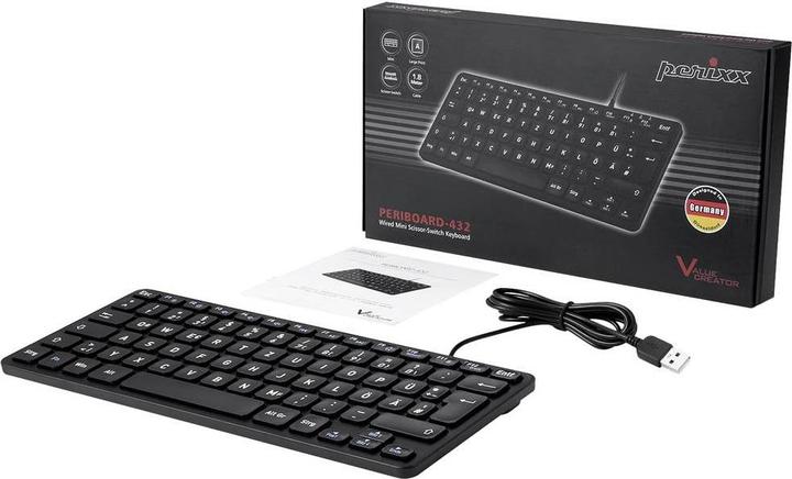 Produktbild Perixx PERIBOARD-432B DE, Mini-Tastatur, USB kabelgebunden, schwarz (DE, Kabelgebunden)