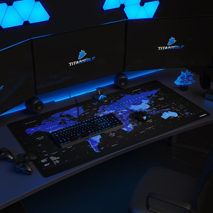 Produktbild Titanwolf Gaming Mauspad, XXXL Speed Mausmatte 1200 x 600 mm, Geschwindigkeit & Präzision, Weltkarte blau