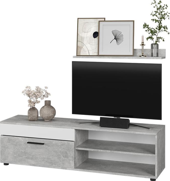Produktbild Vichy Lowboard & Regal Berno, Beton/Weiss, mit 1 Klappe