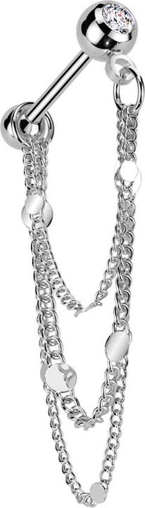 Produktbild Star Piercing Micro Barbell silber mit Kugel und Kugeln Kristall silber drei Kette mit Scheiben (Messing, Chirurgenstahl 316L)