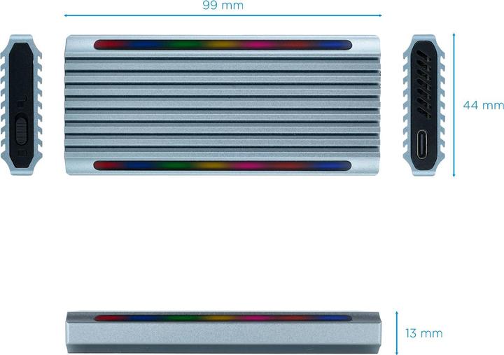 Actual product image Tooq Technology CAJA EXTERNA TQE-2221G NGFF/NVMe "SHINOBI" USB-A RGB GRIS (M.2 2280)