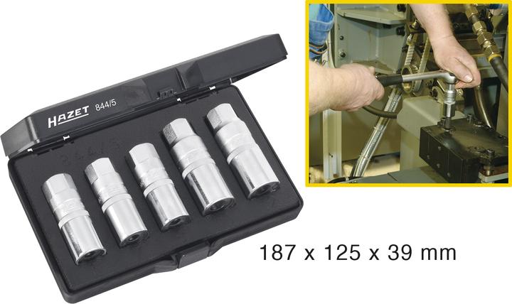Produktbild HAZET Stehbolzen Ausdreher Satz 844/5 ∙ Vierkant12,5 mm (1/2 Zoll) ∙ Anzahl Werkzeuge: 5
