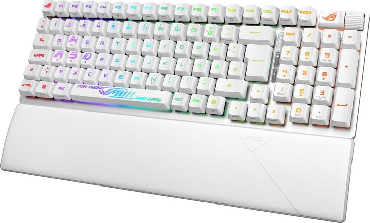 ASUS Tastatur ROG Strix Scope II 96 RX Wireless WHT (DE, Sans fil, Filaire)