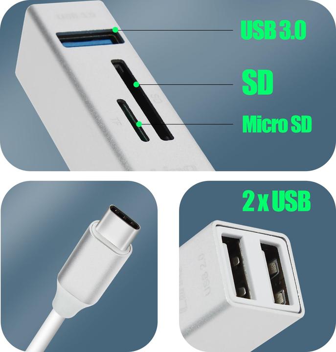 Actual product image LinQ 5-in-1 USB-C hub, 3x USB ports + SD / Micro-SD card reader (USB-C, 3 Ports)