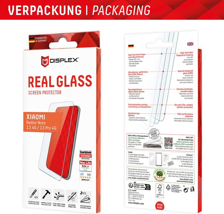 Produktbild Displex Real Glass, 2D Panzerglas (1 Stück, Xiaomi Poco M6 Pro, Xiaomi Redmi Note 13 4G, Xiaomi Redmi Note 13 Pro 4G)