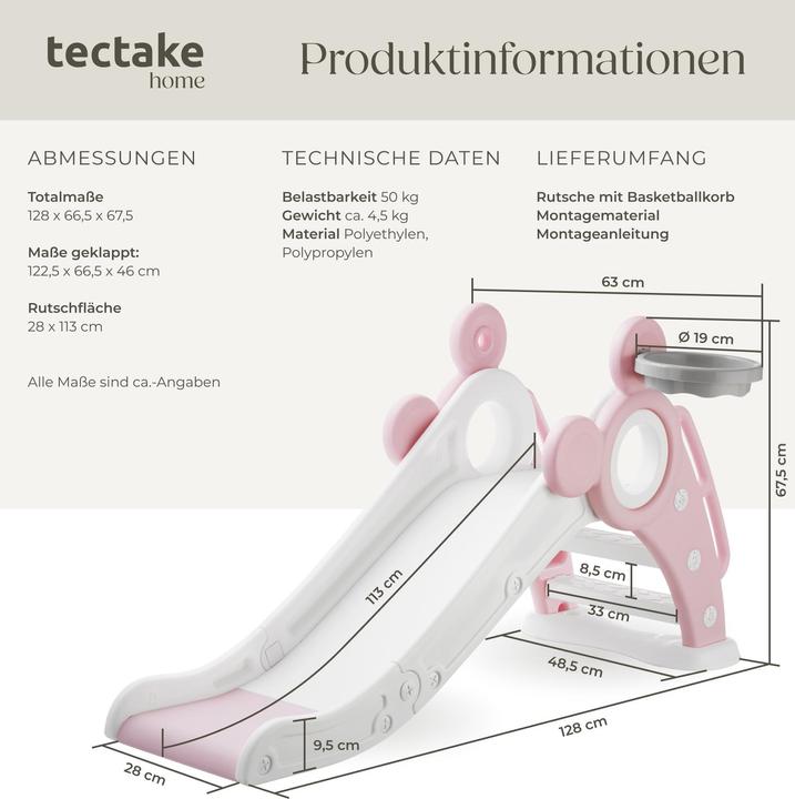 Image du produit tectake Toboggan pliable JOY pour enfants avec panier de basket