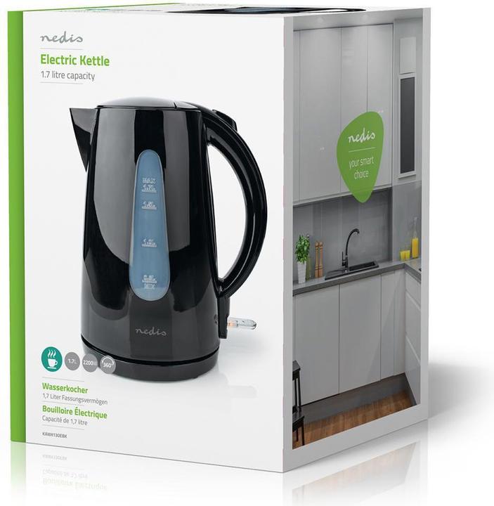 Produktbild Nedis Wasserkocher 1.7 l Plastik Um 360 Grad drehbar Verdecktes Heizelement Strix® Controller Boil-D (1.70 l, EU-Stecker)