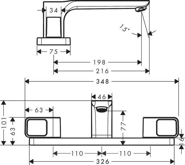 Actual product image Axor Urquiola 3-hole tub edge fitting, projection 198mm