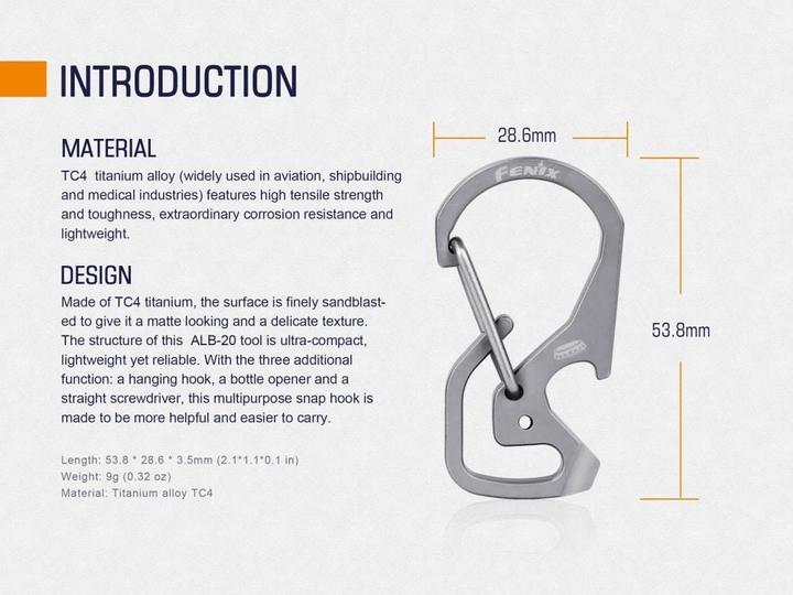 Actual product image Fenix ALB-20 Multifunction snap hook