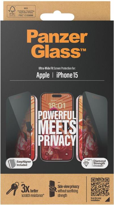 Image du produit PanzerGlass Protecteur d'écran Ultra-Wide Fit w. EasyAlig. (1 pièce(s), Apple iPhone 15)