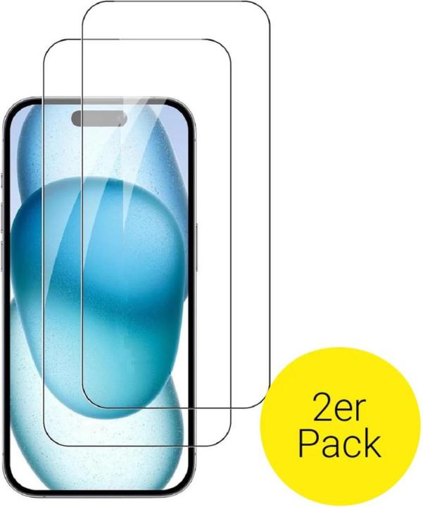 Image du produit Apfelkiste Panzer Glas Displayschutzfolie Case Friendly (2er Set) (2 pièce(s), Apple iPhone 15, Apple iPhone 15 Pro)