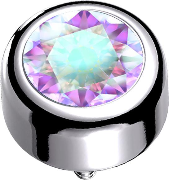 Star Piercing Dermal Anchor Zylinder silber mit Kristall multicolor (Titan G23, ohne Messing)