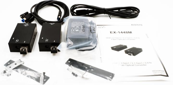 Actual product image Exsys 2 Port USB 3.2 Gen1 Extender with fibre optic cable up to 300 metres (USB-B, 2 Ports)
