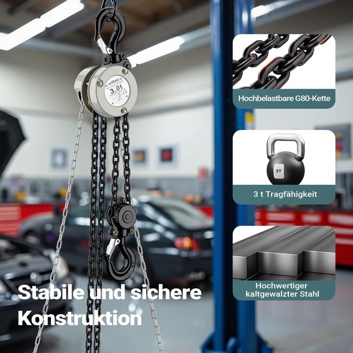 Produktbild Wiltec Kettenzug bis 3t Handkettenzug 3m Hubhöhe Hebelzug Tragmittel Hebezeug