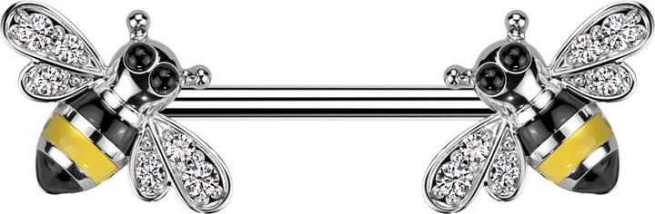 Star Piercing Barbell silber Biene Kristalle silber (Chirurgenstahl 316L, Messing)