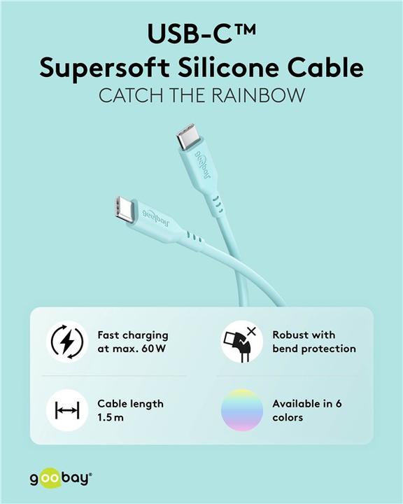 Produktbild Goobay USB-C-Silikonkabel, 1,5 m, türkis (1.50 m, USB 2.0, 60 W)