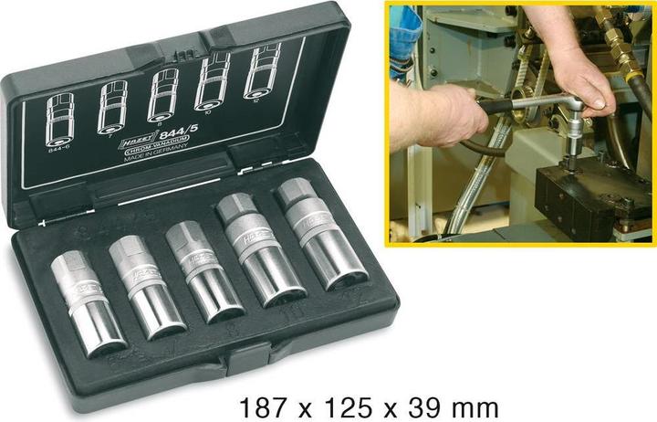 Produktbild HAZET Stehbolzen Ausdreher Satz 844/5 ∙ Vierkant12,5 mm (1/2 Zoll) ∙ Anzahl Werkzeuge: 5