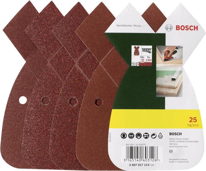 Bosch Zubehör Schleifblatt-Set für Multischleifer, 25-teilig, 4 Löcher, 170x98x20 mm, 80 - 180 (80, 120, 180)