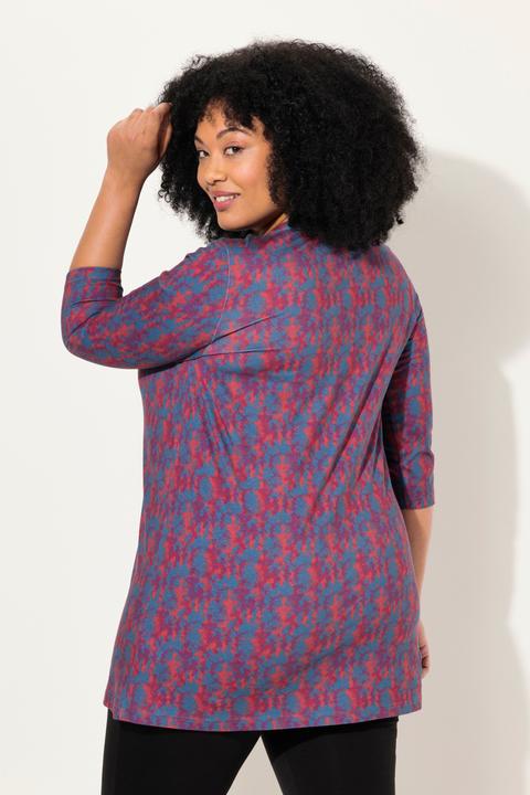 Immagine prodotto Ulla Popken Maglia dal taglio lungo e svasato con design batik, scollo a V e maniche a 3/4 (60)
