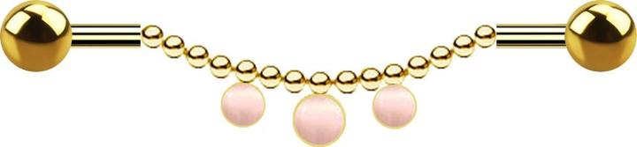 Star Piercing Barbell vergoldet zwei Kugeln Kette drei pinke Katzenauge Steine (Chirurgenstahl 316L, Mineralisch, ohne Messing)