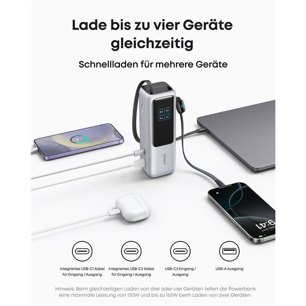 Actual product image Anker 165W, 3 x USB-C, 1 x USB-A Power Bank Silver