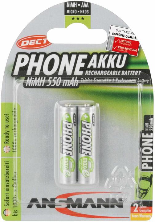 Ansmann Micro (AAA)-Akku NiMH DECT max (2 Stk., AAA, 550 mAh)