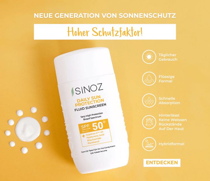 Actual product image Sinoz liquid sunscreen for all skin types (Suntan cream, SPF 50+, 50 ml)