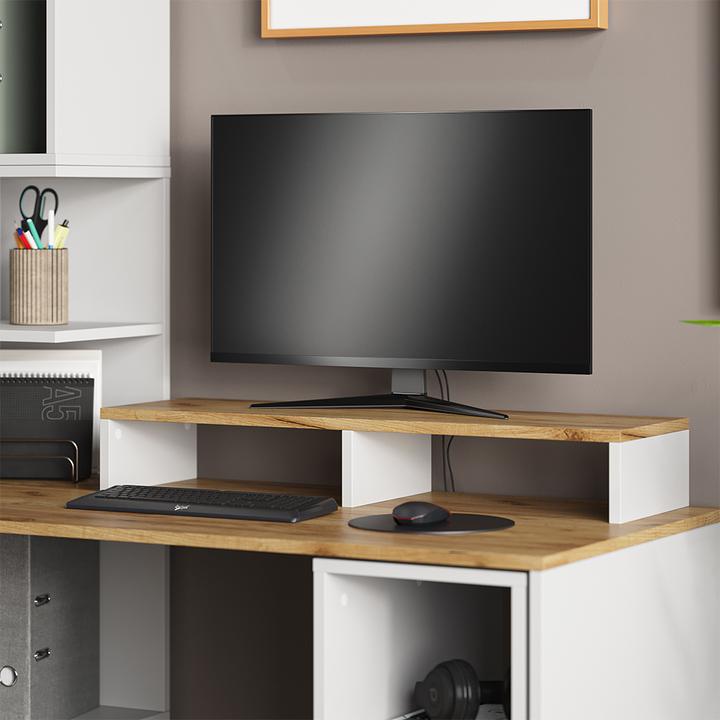 Actual product image Vichy Monitorständer Tomy, Weiss/Goldkraft Eiche, 80 x 12 cm