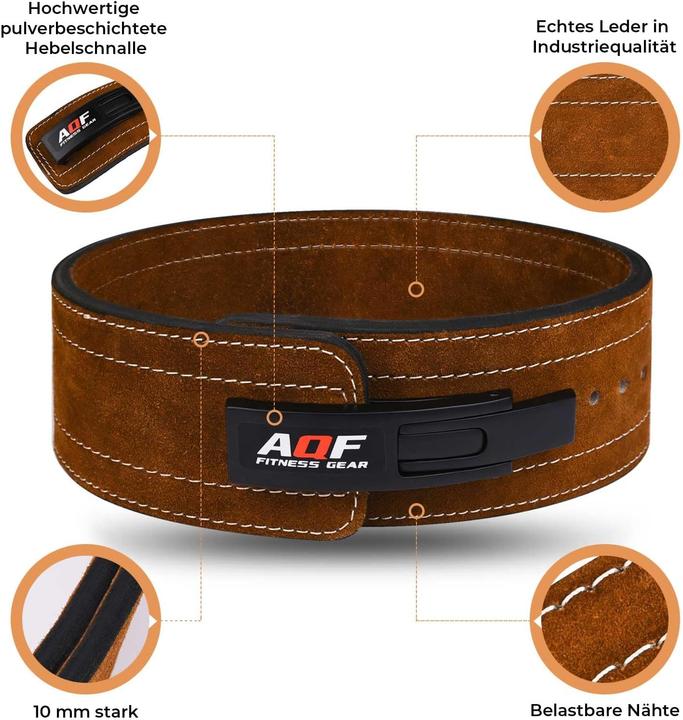 Actual product image Aqf Sports Gewichthebergürtel mit Schnellverschluss-System, 10 mm Leder