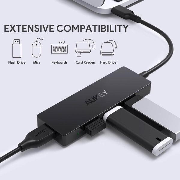Image du produit Aukey CB-C64 Concentrateur d'interface Noir Gris (USB-C, 4 Ports)
