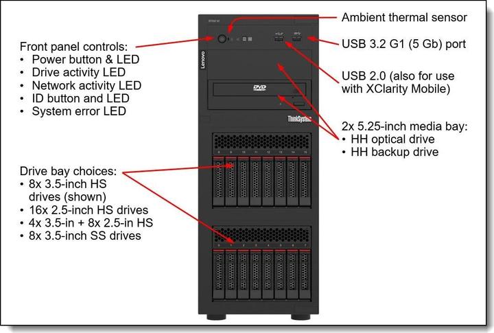 Image du produit Lenovo ThinkSystem ST250 V2 7D8F - Serveur - tour - 4U - 1 voie - 1 x Xeon E-2378 / 2.6 (Intel Xeon E-2378, 32 Go, Serveur de la tour)