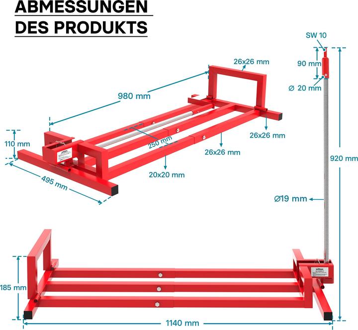 Image du produit Wiltec Cric lève pour tracteur tondeuse de 250 kg max. incl. Adaptateur, Cric de levage pour tondeuses auto (Tracteur de pelouse, Support pour machines de jardinage)