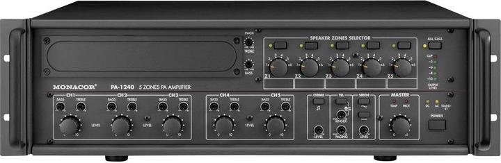 Actual product image Monacor PA-1240 ELA amplifier 240 W 5 zones (Amplifier)