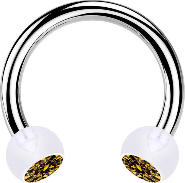 Actual product image Star Piercing Circular barbell silver with two transparent topaz crystal balls (without brass, Bioflex, Surgical steel 316L)