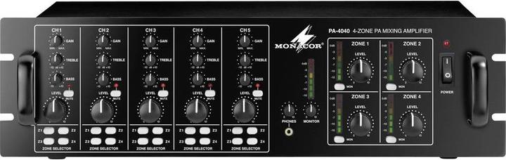 Actual product image Monacor PA-4040 40 W 4-zone ELA amplifier (Amplifier)