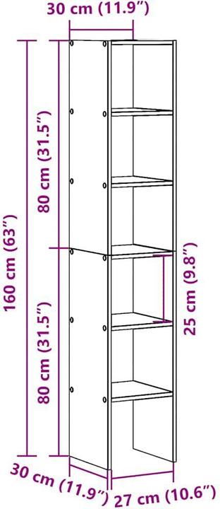 Productafbeelding VidaXL Boekenplanken 2 stuks stapelbaar Artisan eiken 30x30x80 cm (30 x 30 x 80 cm)