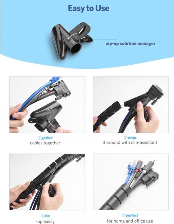 Immagine prodotto Ugreen Canalina flessibile per cavi Gestione delle cerniere per cavi 5m (Tubo a spirale per cavi, 500 cm)