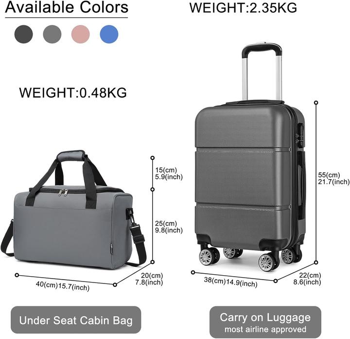 Immagine prodotto Kono Gepäck-Set, 2-teilig Kabinenkoffer mit Reisetasche (Bagaglio a mano (fino a 50 litri))