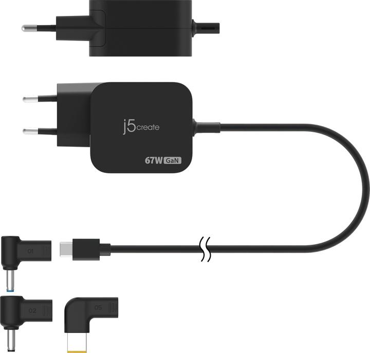 Produktbild j5Create JUP1565DCE3A-EN GaN-PD-USB-C®-Mini-Ladegerät mit 67 Watt und 3 EU-konformen DC-Steckverbindertypen (67 W)