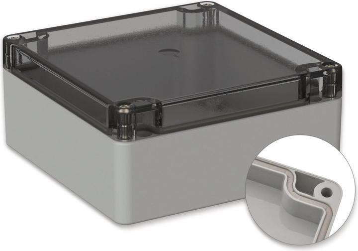 Produktbild Pollini POLLIN, Polycarbonat Gehäuse, 122 x 120 x 55 mm, IP66, Lichtgrau, Glasklarer Deckel