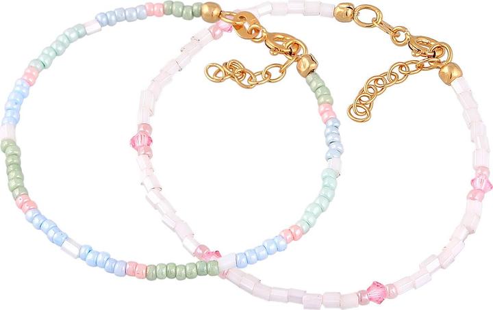 Immagine prodotto Elli Bracciale per bambini con perle di vetro pastello Set di 2 argento 925 (14 cm, Argento 925 placcato oro, Cristallo di vetro, Plastico, Vetro)