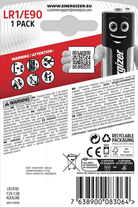 Image du produit Energizer Lr1 E90 (1 pcs, N, 900 mAh)