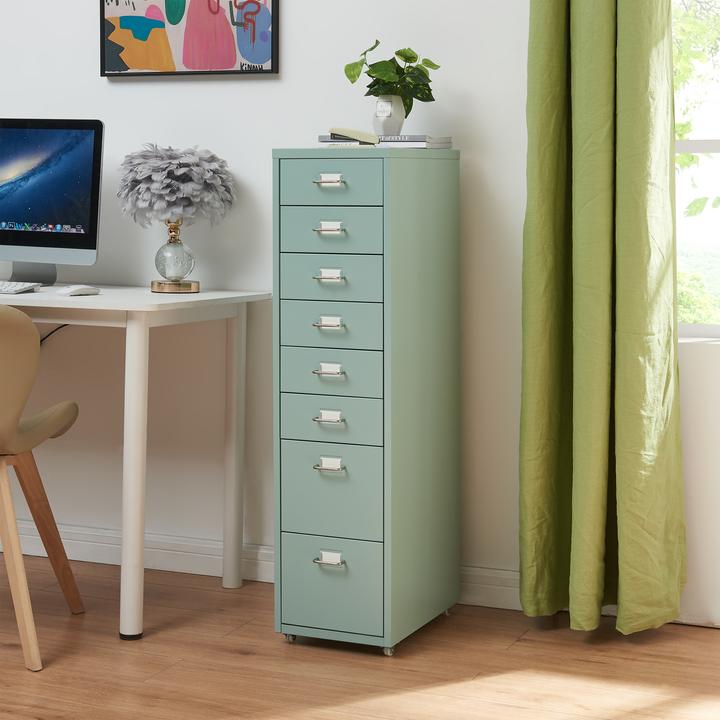 Image du produit En.Casa Rollcontainer Kökar mit 8 Schubladen 109x28x41 cm Mintgrün