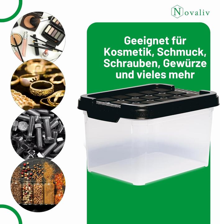 Produktbild Novaliv 3x Aufbewahrungsboxen mit Deckel klein 2 L Anthrazit Nestbar stapelbare Plastikboxen mit Cli (2 l)
