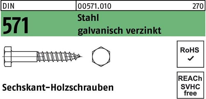 Image du produit Vis à bois à tête hexagonale DIN 571 12 x 45 Acier électro-galvanisé (100 Vis par pièce)