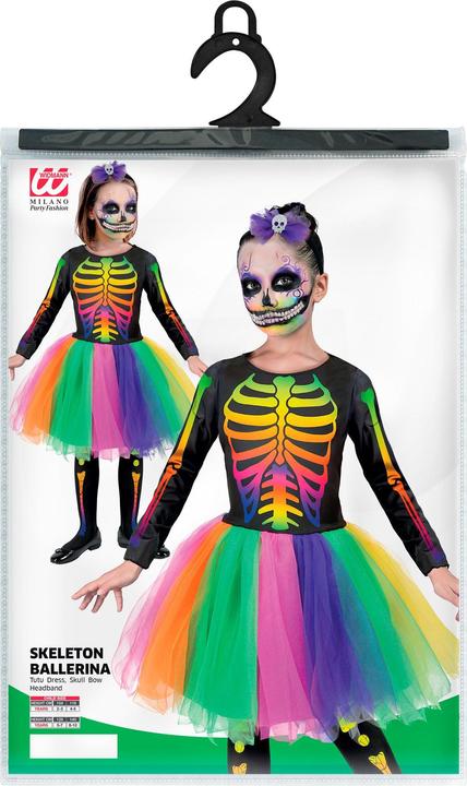 Produktbild Widmann Skelett Ballerina Kleid mit Tutu, Haarreif mit Schleife und Totenkopf (122, 128)